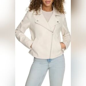 Express Esential Vegan Leather Moto Jacket in Ivory Size L